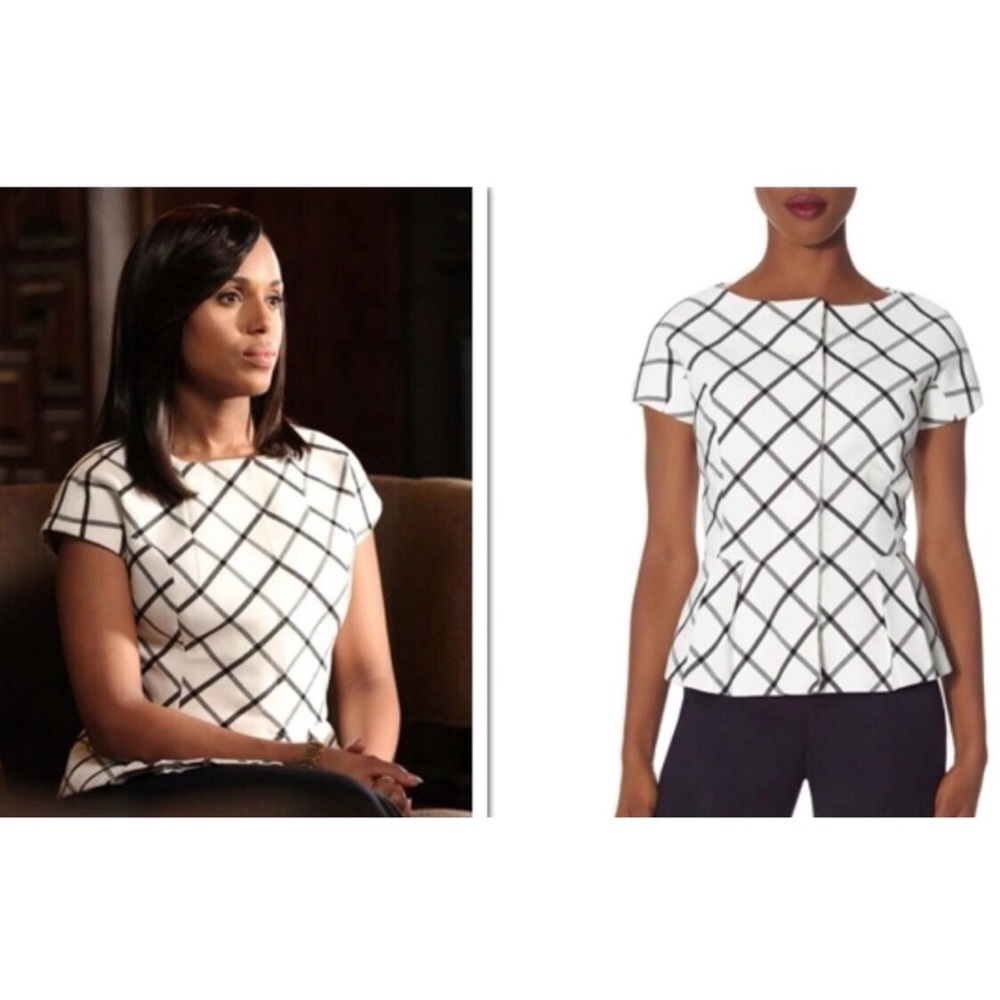 The Limited White Short-Sleeve Grid Print Top